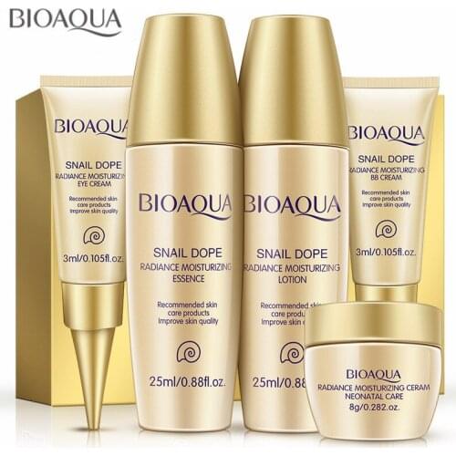 5Pcs Travel Size Snail Dope Skin Care Kits Hydrating Moisturizing Serum Lotion Emulsion Toner BB Cream Eye Cream Face Care Sets