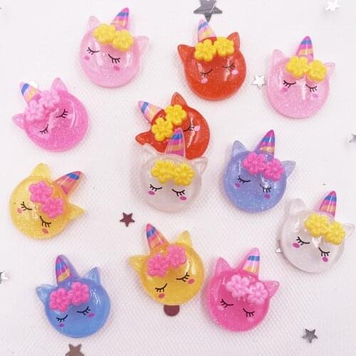 60pcs Resin Colorful Candy-Color Glitter Unicorn Flatback Figurines Cabochon Scrapbook DIY Craft Home Decor Accessories OH11
