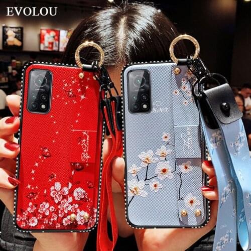 For Xiaomi Mi 10T Pro Case Embossing Flower Strap Wristband Soft TPU Bling Glitter Phone Cases for Xiaomi Mi 10T 5G Back Cover