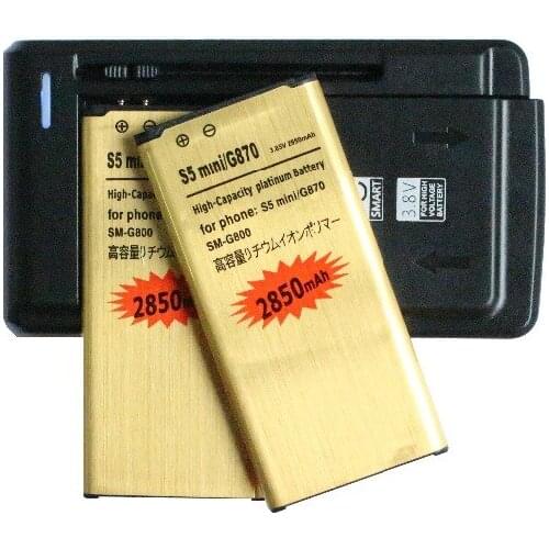 Ciszean 2x 2850mAh EB-BG800BBE Gold Replacement Battery + Universal Charger For Samsung Galaxy SV Mini S5 mini G870 SM-G800H