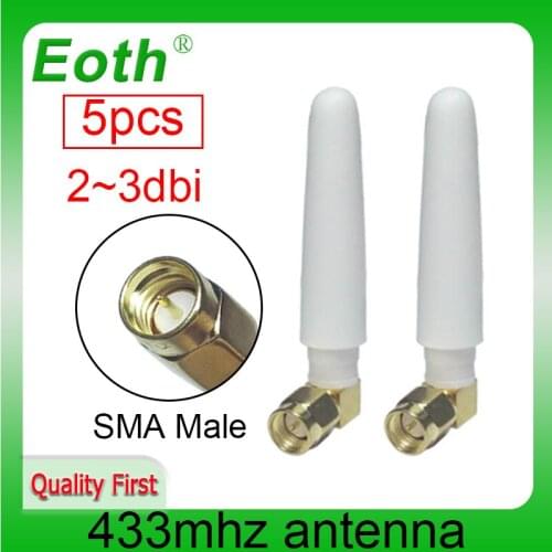 5pcs 433MHz Antenna 2.5dBi SMA Male Connector 433 mhz Small Size Antena 433m White Wireless Communication Lorawan Receiver
