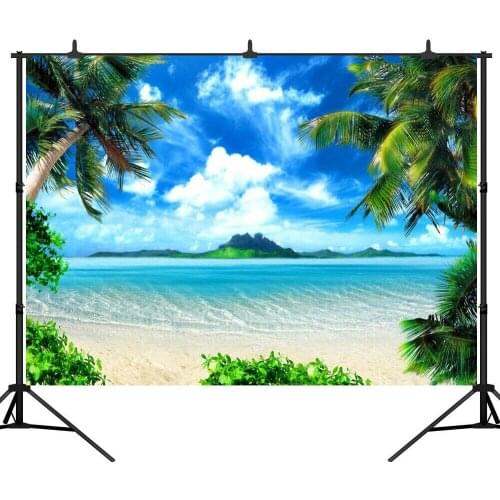Summer Blue Sky Photo Backdrop Sea Island Beach Palm Tree Photography Background