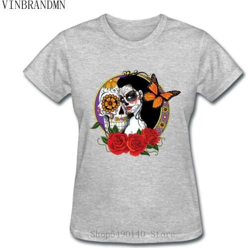 Strange Day Of The Dead T Shirt Sugar Skull Girl With Rose Tattoo T-Shirts Funny Fashion Summer Clothes For Women Horror Tshirts