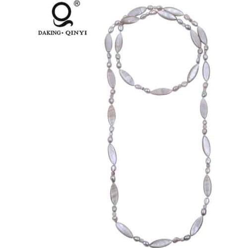 Popular Women Jewelry Freshwater Pearl Shell Crystal Long Chain Necklace