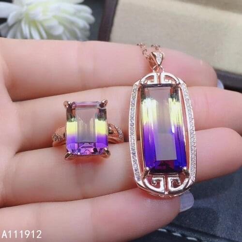 KJJEAXCMY fine jewelry Ametrine 925 sterling silver women pendant necklace chain ring set elegant