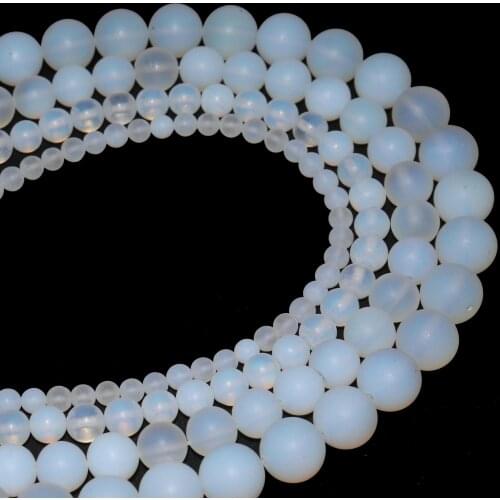 Dull Polish Matte Natural Stone White Opal Stone Loose Round Beads 4 6 8 10 12 MM Pick Size For Jewelry Making Diy Bracelet