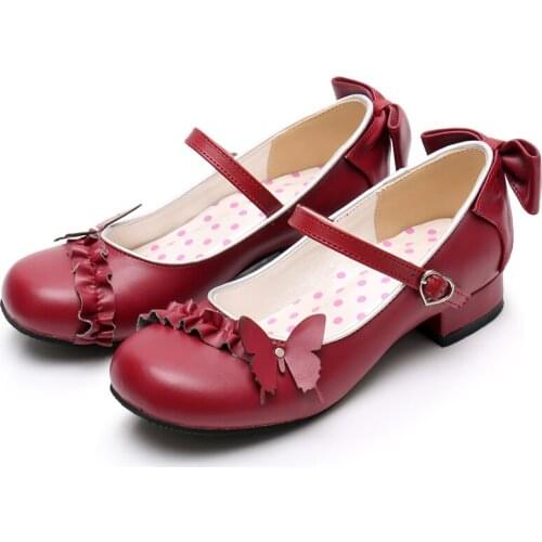 Cute Goth Lolita Shoes Daily Butterfly Buckle Sweet Lovely Tea Party Students Comfortable Round Head Kawaii Pu Shoe Plus Size 42