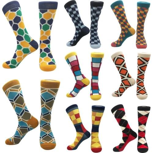 Trendy socks men and women socks lattice in the tube geometric abstract pattern stockings cotton socks hip-hop sports couples un