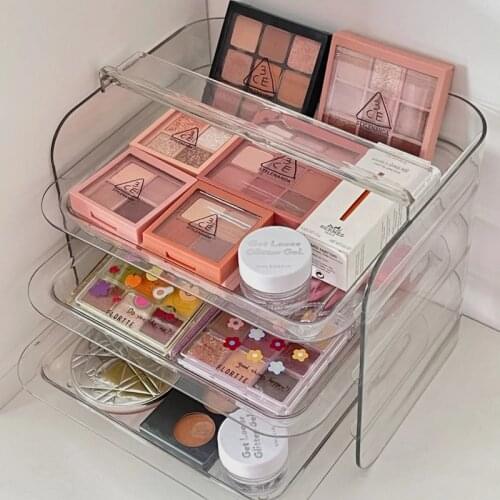 2021 New Eyeshadow Palette Organizer Powder Cake Storage Box Makeup Tools Holder Compartment Transparent Plastic Drawer Storage