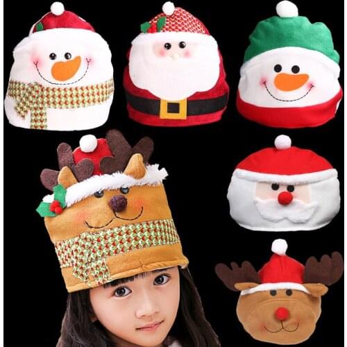 New Adult Child Xmas New Year Party Supplies Gift Decor Cartoons Christmas Hats Thickened Hat Santa Claus Snowman Cap Family