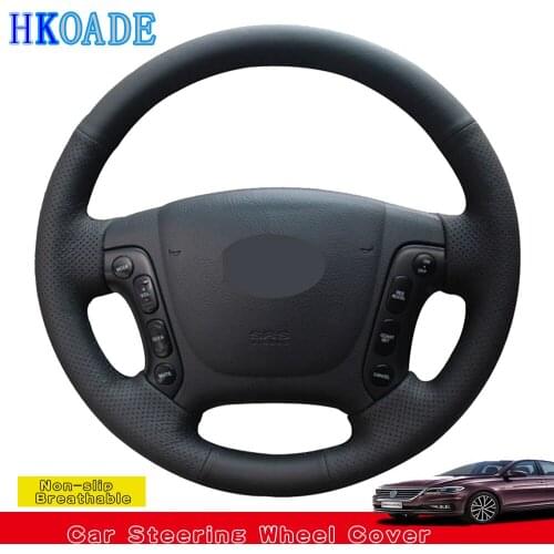 DIY Hand-stitched Black Comfortable Genuine Leather Car Accessories Steering Wheel Cover For Hyundai Santa Fe 2007-2012