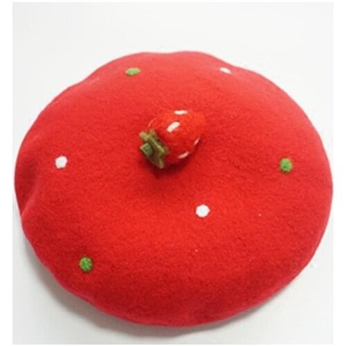 Original cute felt handmade hat strawberry polo point Bailey hat autumn and winter parent-child hat big red