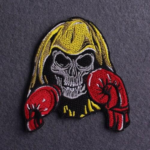 Boxer punk Patches skeleton Embroidered Patch For Clothing Badge skull Iron On Patches On Clothes Applique Jacket patch Stripe