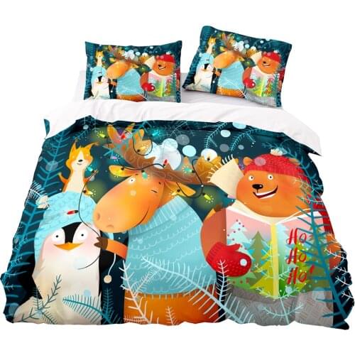Cartoon Style Animal Christmas Day Pattern Duvet Cover Set 200x220 With Pillowcase,229x260 Quilt Cover,Single Double Bedding