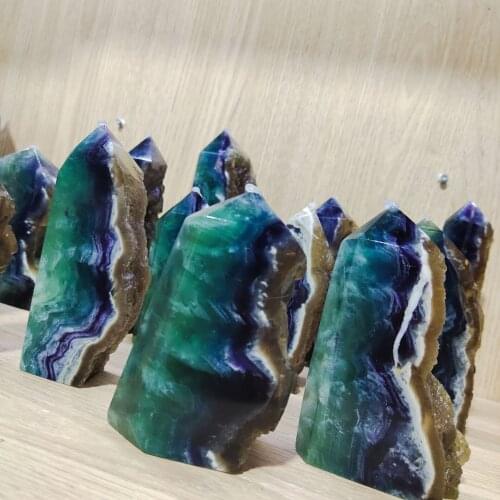 Natural purple fluorite carved quartz crystal spiritual chakra color fluorite half original stone column crystal obelisk