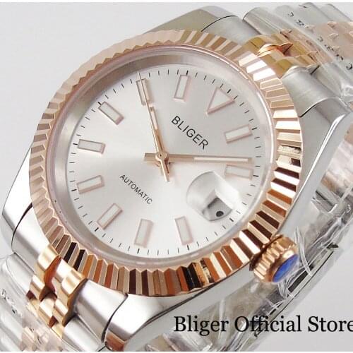 Luxury BLIGER Automatic Men Watch Sapphire Glass 21 Jewels MIYOTA 8215 Jubilee Band Mental Back Screw Crown Polished Case