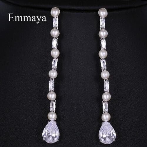 Emmaya Drop Shape Bridal Long Earrings Diamante Silver Color Rhinestone Crystal Pearl Earrings For Women Wedding Accessories