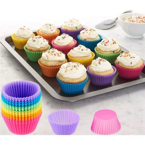 Silicone Cake Mold Round Shaped Muffin Cupcake Baking Molds Kitchen Cooking Bakeware Maker DIY Cake Decorating Tools 12pcs/Set