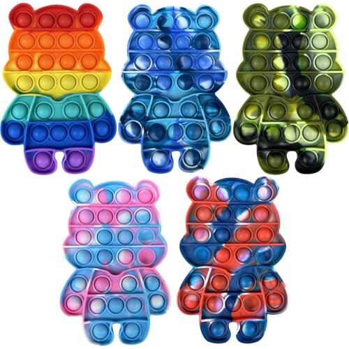 Silicone Tie-Dye Bear Push Bubble Sensory Squeezing Toy Anti-stress Relaxing Fidget Toys Stress Relieve Autism Needs Fidget Toys