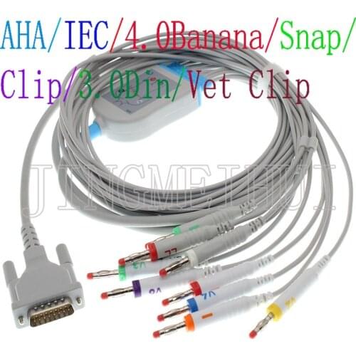 Compatible with DB15P Schiller/Bionet/Kontron/Biomedica/Delmar/Custo-med ECG EKG 10-Lead cable,10kohm Resistance,IEC or AHA ,3m