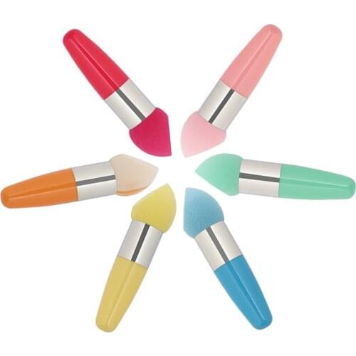 1PC Beveled Sponge Foundation Powder Puff Concealer Cream Cosmetic Puff Women Face Makeup Brushes Tools with Handle