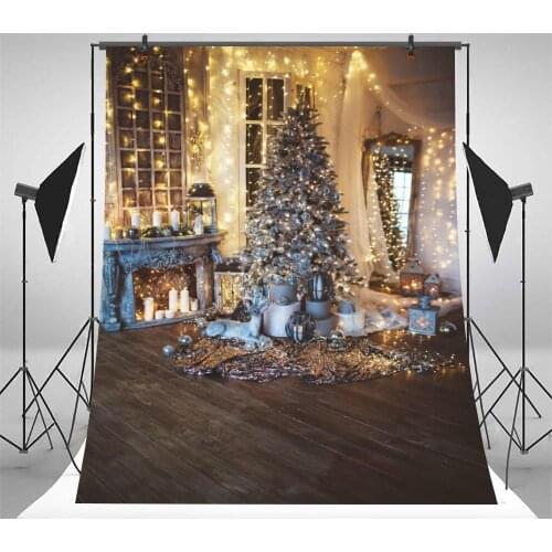 Christmas Tree Candles Backdrops Photography Fireplace Window Lights Wood Gift Kid Toy Floor Party Photo Background Photocall