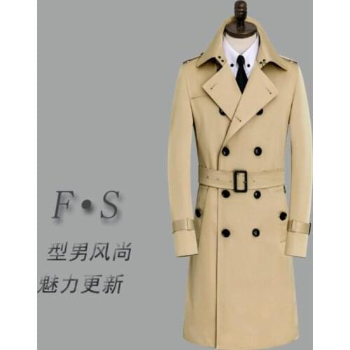 Spring autumn new designer slim sexy trench coat men overcoat long sleeve mens long clothing business outerwear casaco khaki 759