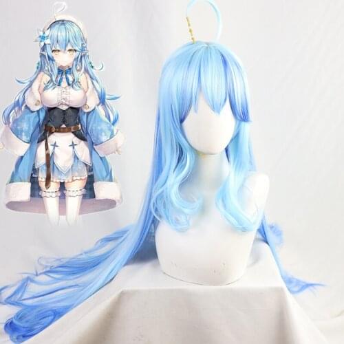 Vtuber Youtuber Hololive Yukihana Lamy Wig Gradual Blue Girls Cosplay Long Straight Wavy Synthetic Hair Role Play Free Wig Cap