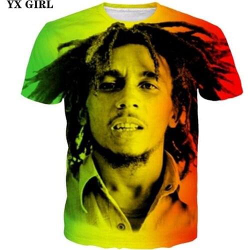 YX GIRL 2018 New Fashion Mens 3d t-shirt Harajuku Hip hop t shirts Reggae Bob Marley Printed Men/Women Cool casual Tee shirts