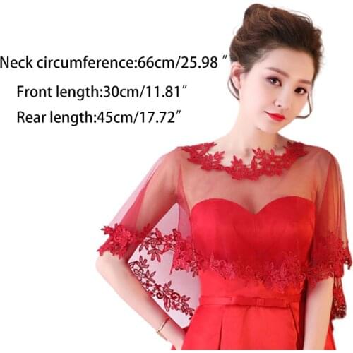Women Single Layer Sheer High Low Wedding Shawl Wrap Floral Lace Applique Splicing Trim Bridal Evening Cape Shrug Capelet Bolero