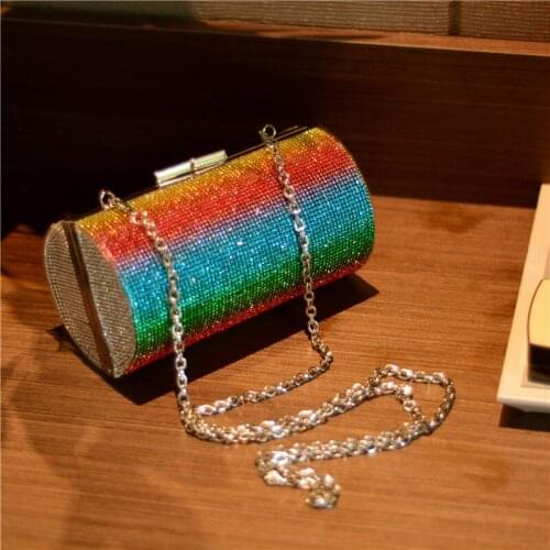 Rainbow Color Women Evening Bags Rhinestones Wedding Handbags With Chain Shoulder Party Day Clutches Purse Rhinestones Holder