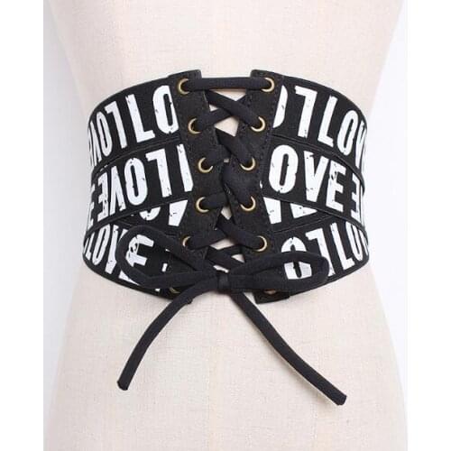 Womens runway fashion elastic letter print Cummerbunds female vintage Dress Corsets Waistband Belts decoration wide belt R1273