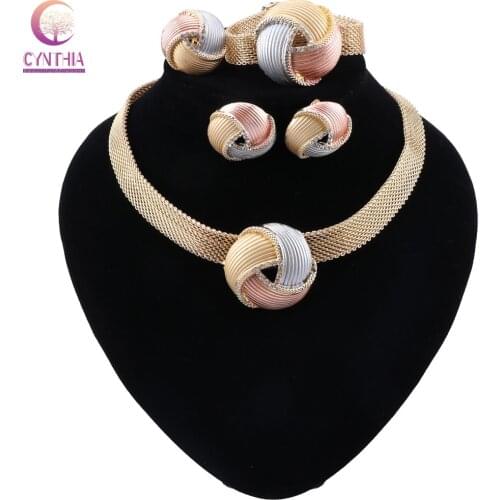 CYNTHIA Nigerian Women Wedding Jewelry Sets Dubai Gold color Jewelry Sets African Women Necklace Earrings Bracelet Jewellery