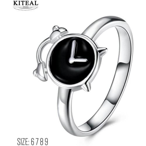 KITEAL exo silver plated size 6 7 8 9 Perfume women ring Alarm clock vintage jewelry oil black filled anel bijoux