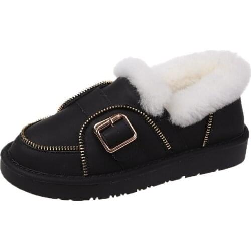 Snow Boots Girl 2020 Winter New Low-top Plus Velvet Warm Cotton Shoes Belt Buckle Student Ankle Boots Shoes for Girl Women