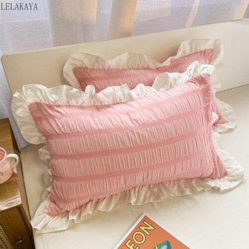 1pcs INS style Romantic Girl Ruffles Pillow Cover Skin-friendly Polyester Pillow Case Princess Pink Bedroom Solid Home Textile