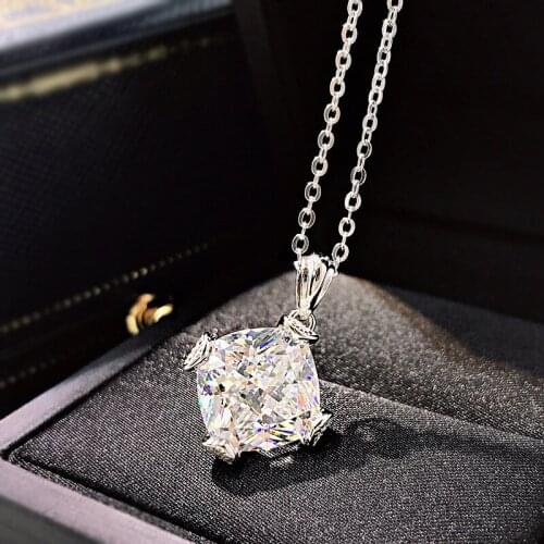 2020 Trend 100% 925 Silver 11*11mm Square Ice Flower Cut High Carbon Diamond 45cm Pendant Necklace Wedding Fine Jewelry
