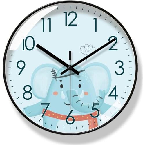 2021 Round Creative Mute Wall Clock Modern Design Silent Cartoon Animals Clocks for Home Decoration Kitchen Living Room Decor