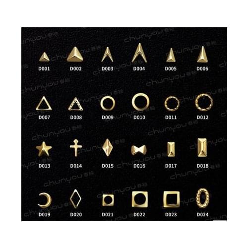 30 pcs Manicure Rivets Attach Diamond Accessories Gold Japanese Metal Ring Attach Nail Diamond Moon Hollow No. 1-24