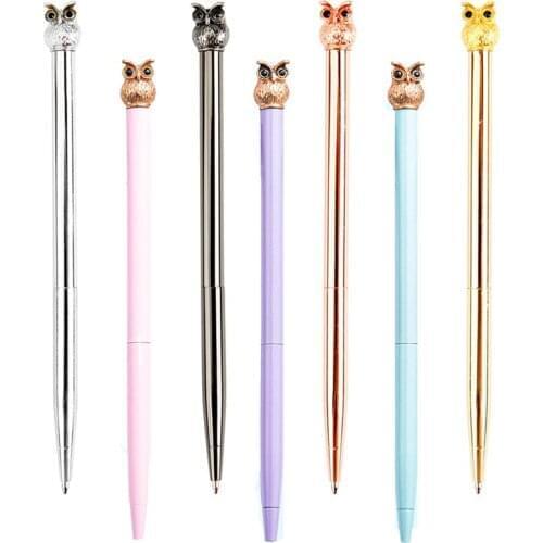 30 PCS Kawaii Metal Owl Ballpoint Pens Black Ink Medium Point 1.0mm Office School Supplies Stationery Gift Wholesale XB