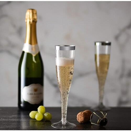 30 Pcs Gold Rim Decor Disposable Plastic Wine Cups Unbreakable Clear Champagne Wine Glasses Set Shatterproof Recyclable
