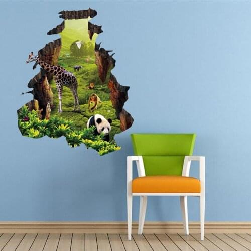 3d Forest Animal Panda Giraffe Wall Sticker Decals For Living Room Bedroom Kids Room Decor Наклейки На Стену