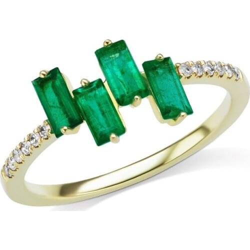 Baguette cubic zirconia cz blue green red 3 colors Gold color fashion engagement cz rings