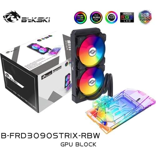 BYKSKI GPU AIO Water Cooling Block for ASUS ROG RTX3080 3090 STRIX GPU Card With 240mm Radiator / PUMP /2pcs Fan A-RGB LED Light