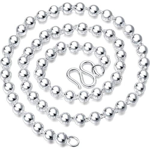 SA SILVERAGE Long Sweater Chain Silver Bead Silver Chain Fashion Sterling Silver Round Bead Chain Silver Necklace Womens Thick
