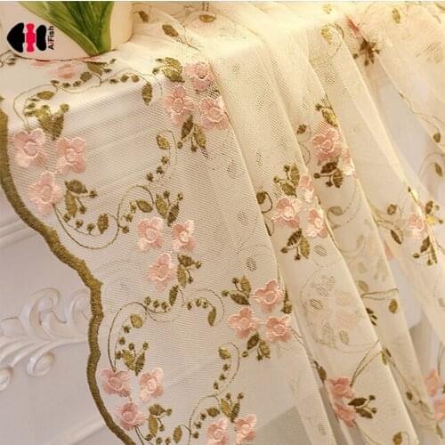 European Classical Elegant Flower Embroidery Curtain Nets Wedding Bedroom Beige Pink Cotton Polyester Window Drapes Gauze WP366C