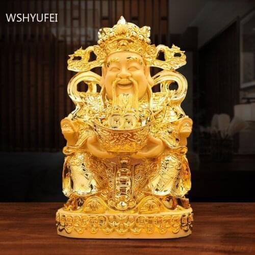Living Room Feng Shui God of Wealth Ornaments Resin Sculpture Home Decoration Housewarming Opening Lucky Fortune Gifts Crafts