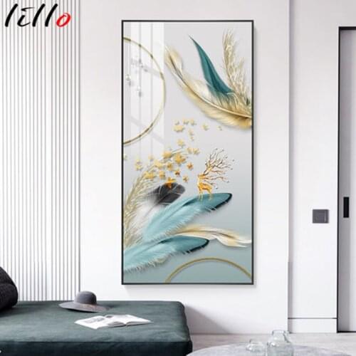 Gold feather canvas painting luxury light decorative Nordic image wall art poster and print modern pictures home decor