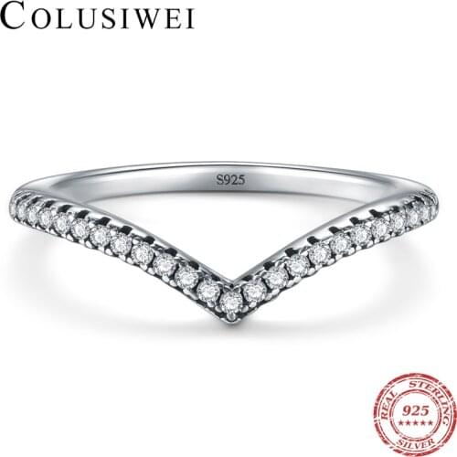 COLUSIWEI Authentic Sterling Silver 925 Clear CZ Stackable Slim Ring for Women Elegant Finger Ring Trendy Wedding Jewelry Gift