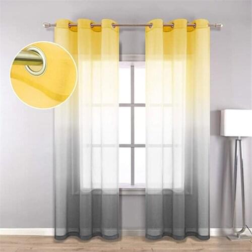 Yellow Grey Linen Sheer Curtains for Bedroom Living Room Gradient Semi Voile Drapes Window Curtain Eyelet Tops Princess room